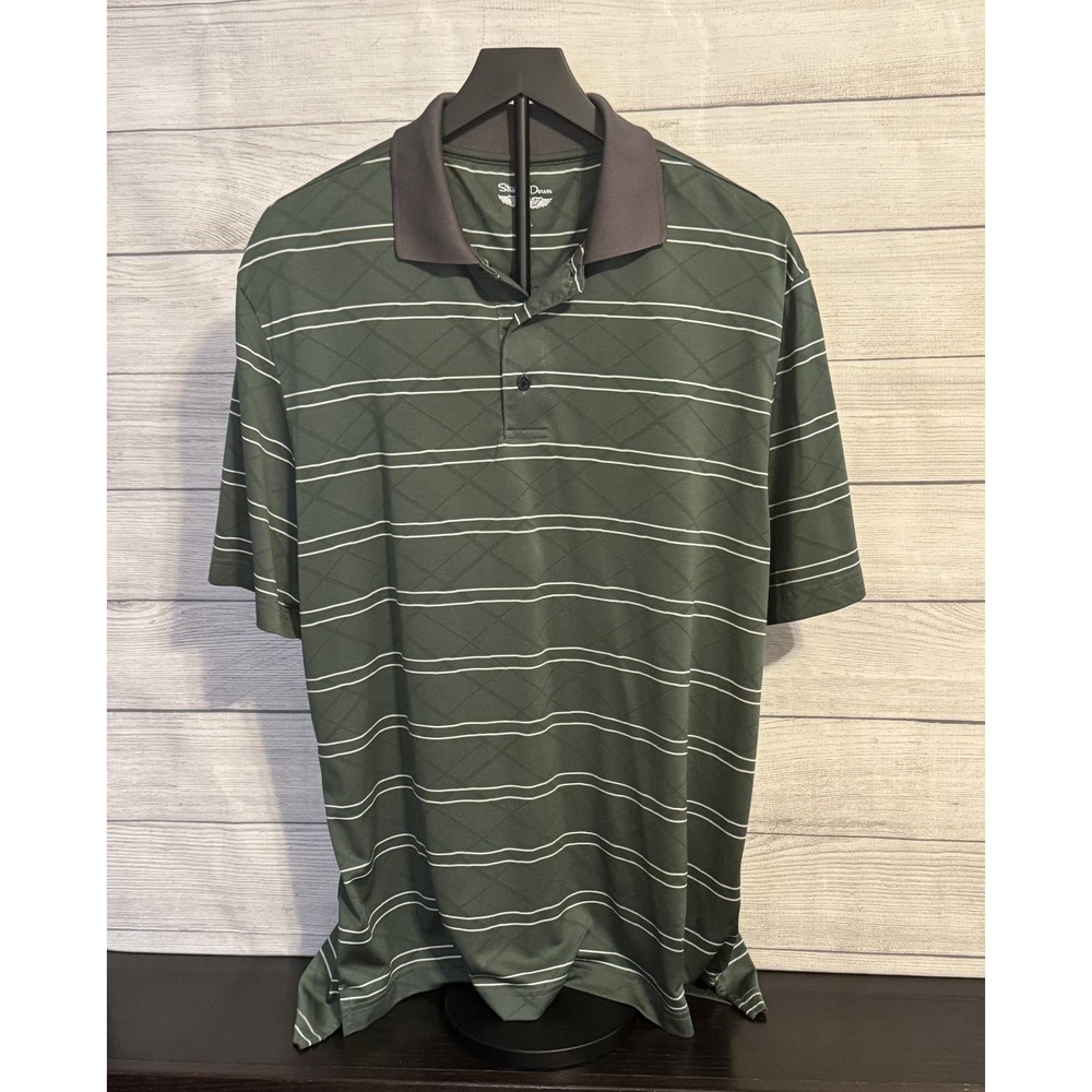 Straight Down Mens Jacquard Stripe Polo Shirt Large Green Short Sleeve‎ Golf